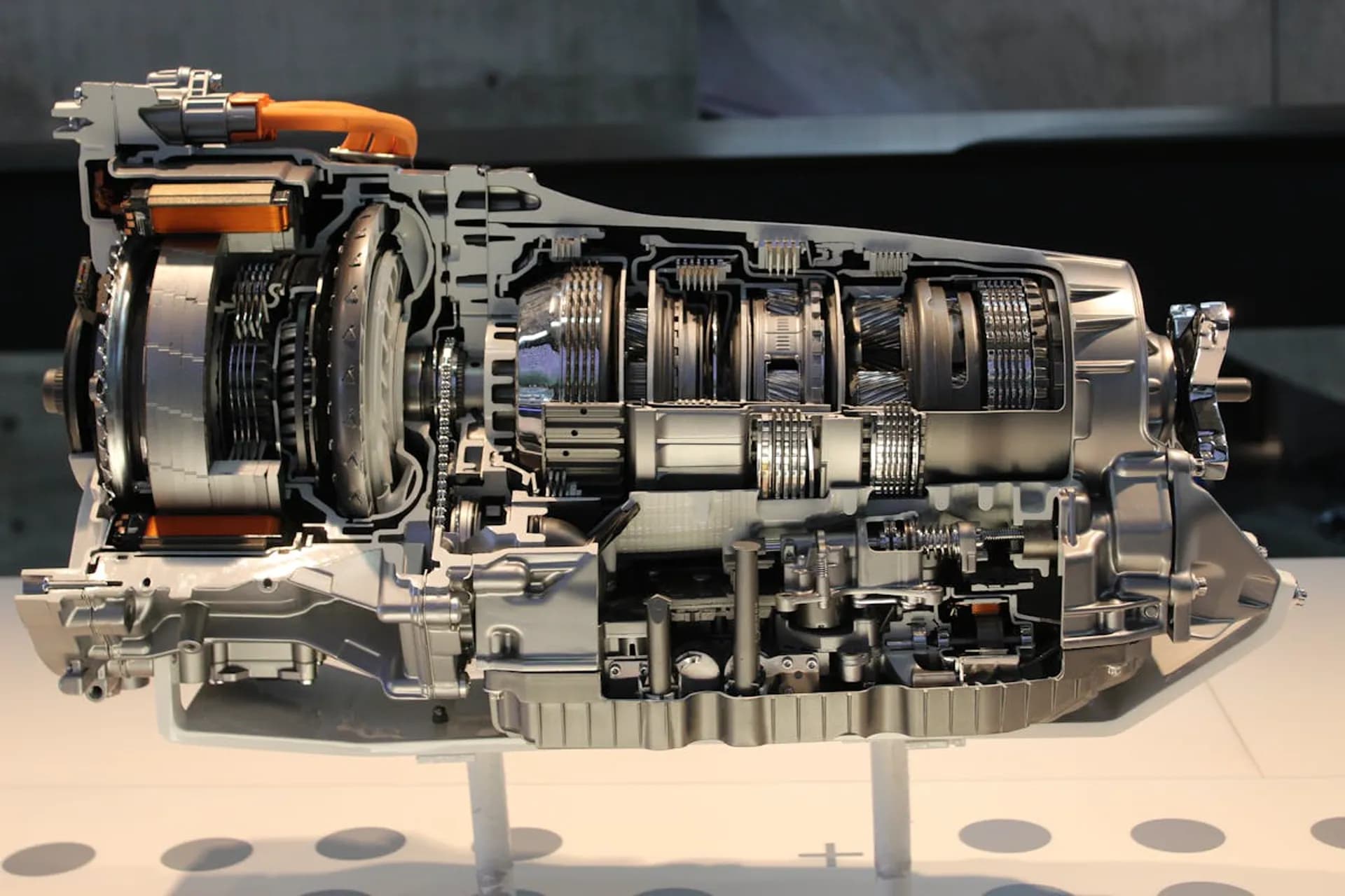 Close-up of a manual car gearbox transmission